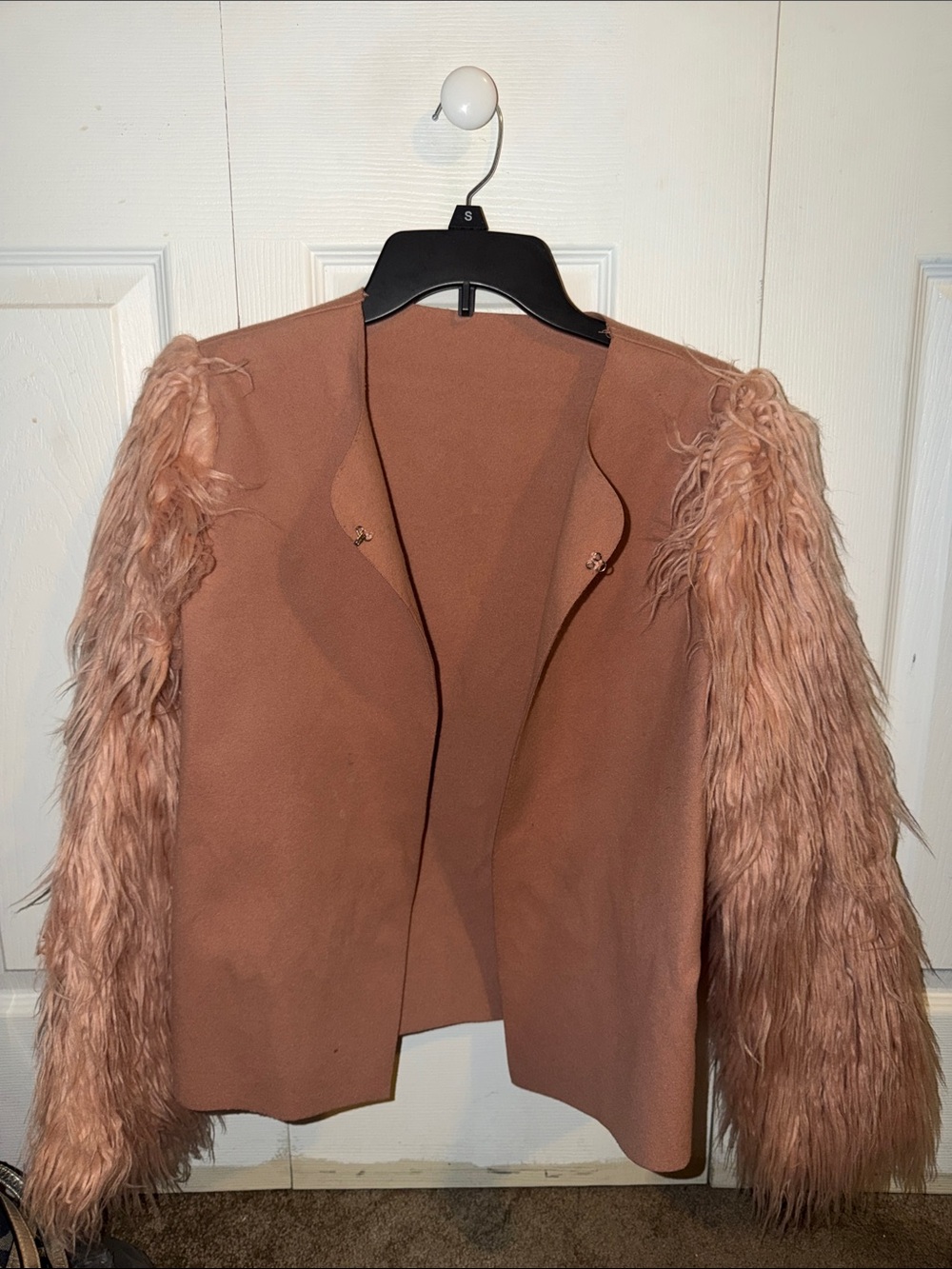 Womens Pink Faux-Fur Sleeve Jacket - Picture 2 of 3
